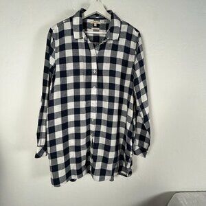 Barbour Womens Checkered Tunic Shirt Size 12 Blue White Button Up Long Sleeve